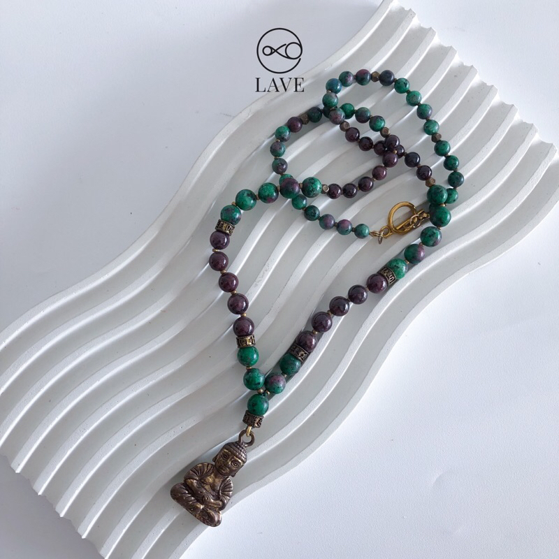 Buddha Ruby Zoisite Garnet Crystal Mala Necklace