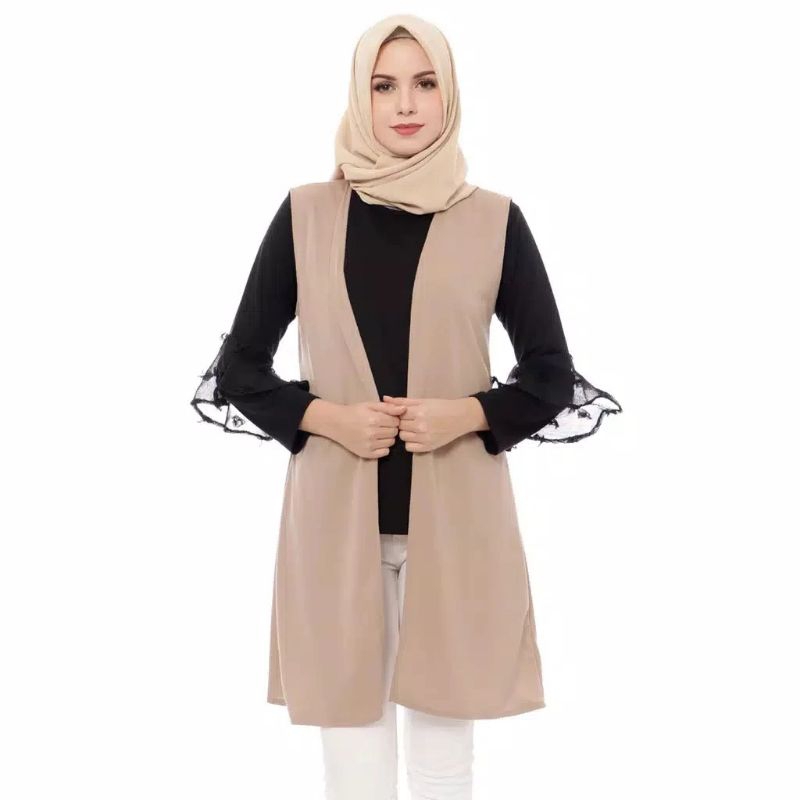 RB Outer Plain Polos Tanpa Lengan / Kardigan Wanita Bahan Crinkle / Outer Pendek AST