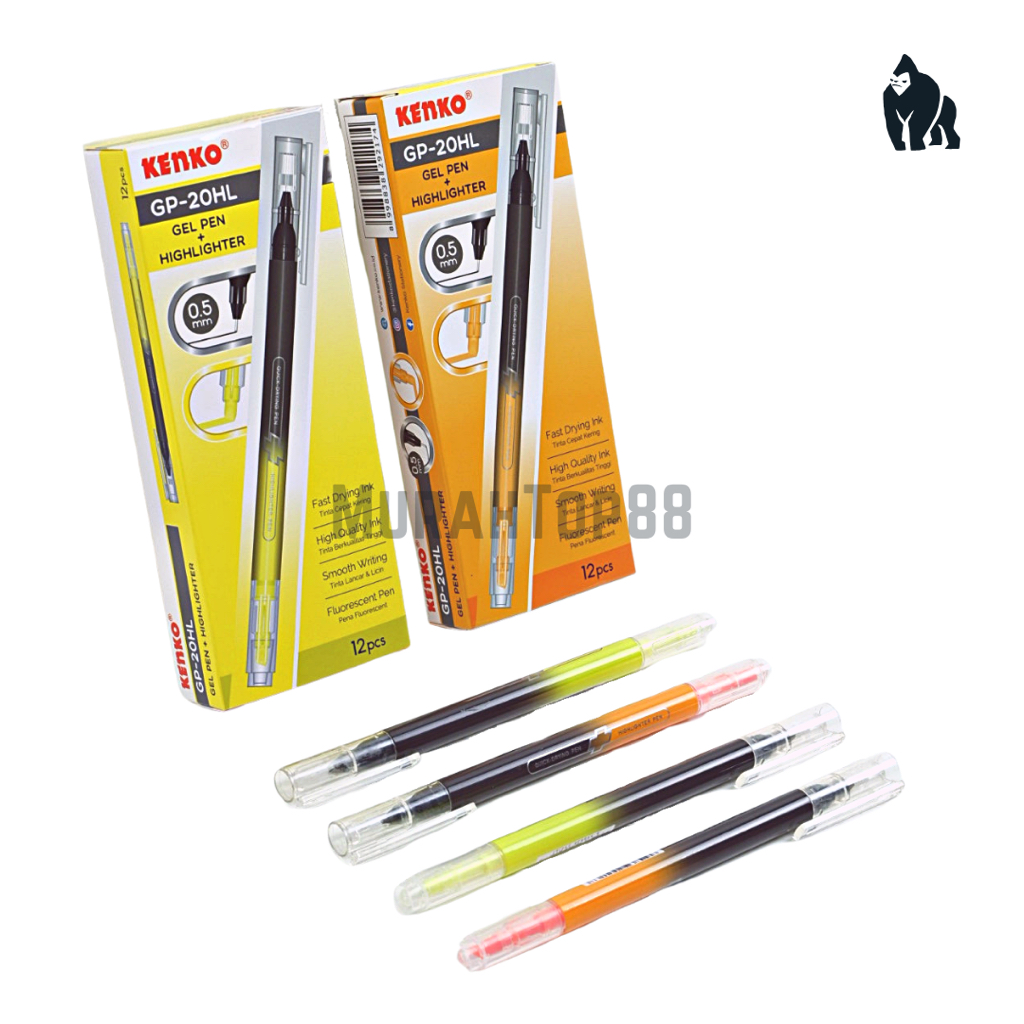 

Kenko 2 in 1 Pulpen Gel + Highlighter GP-20HL / Ballpoint Pena + Penanda Kuning Orange isi 12 PCS [PER LUSIN]