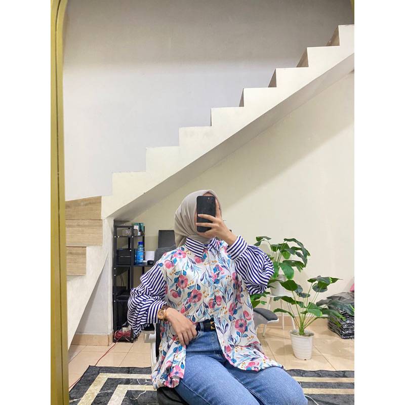 ATASAN WANITA KEMEJA WANITA PATTERN OVERSIZE / BIGSIZE FIT LD 130