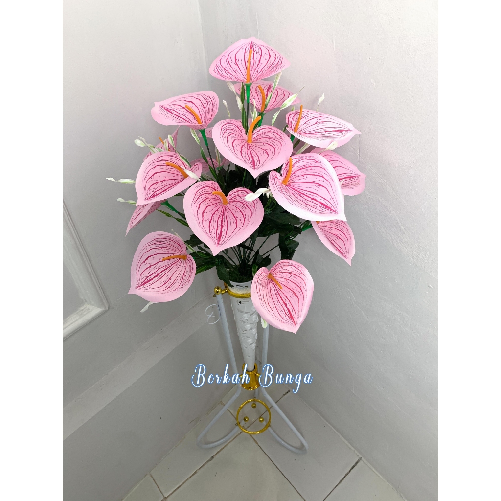 Bunga Aron panda artificial/Bunga Anthurium Lilly kuntum 18 dengan pot standing/hias dekorasi rumah/