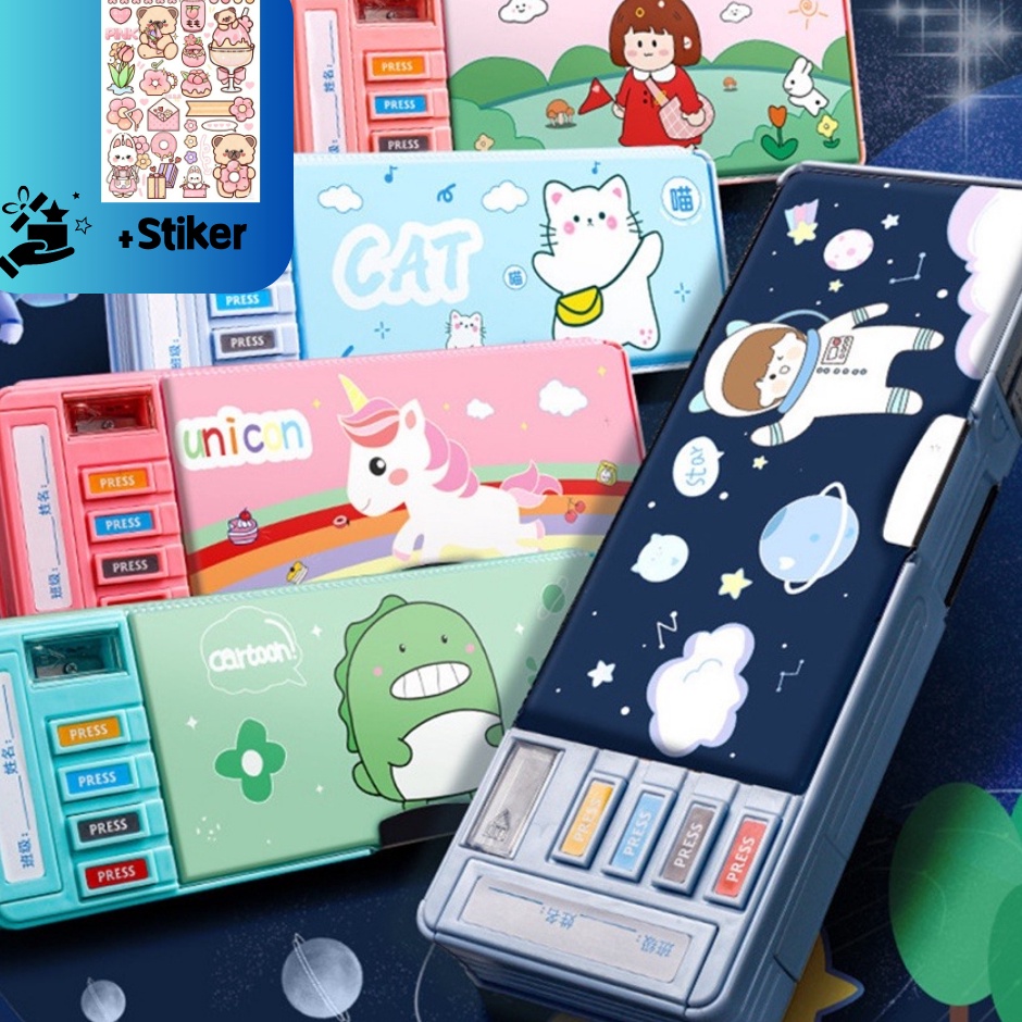 

Model Terkini Tempat Pensil Multifungsi Motif Unicorn / Dinosaurus / Astronot Untuk Anak Tk/Kotak Pensil Pola Kartun Lapisan Ganda Tunggal dengan Rautan Kapasitas