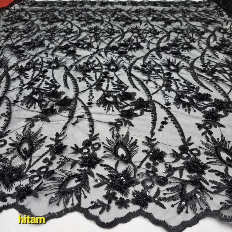 (COD) bahan kain tulle rambat embordieri full payett jepang mewah/tille brokat kebaya wanita terbaru