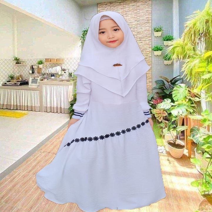 gamis syari anak set kerudung crinkle