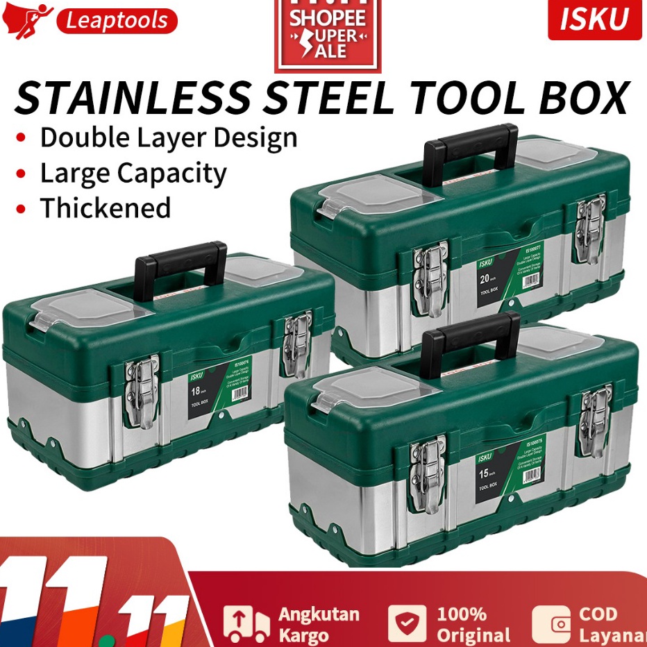 Ready Stock Isku Tool Box Besar 20 Inch Kotak Perkakas Stainless Besar 15-20 Inch Box Perkakas Tool 