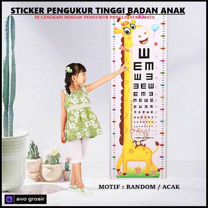 Stiker dinding pengukur tinggi badan anak &amp; pengukur kejernih mata