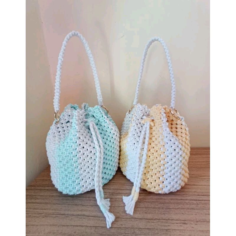 Tas rajut/Tas Macrame/Bucket Bag Macrame (Round)