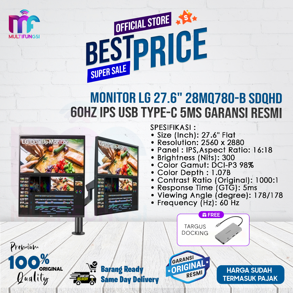 Monitor LG 28" 28MQ780-B SDQHD 60Hz IPS USB Type-C 5ms Garansi Resmi