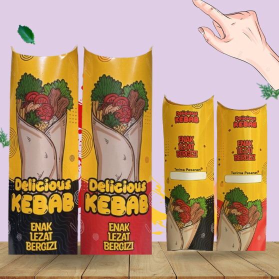 

KEMASAN KEBAB READY/CUSTOM/FREE DESAIN 9X4,5X24 DUPLEX/IFORY