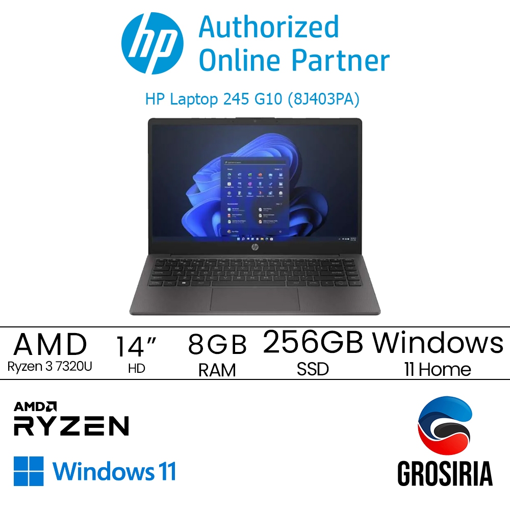 HP Laptop 245 G10 AMD Ryzen 3 7320U Radeon 8GB 256GB W11 8J403PA