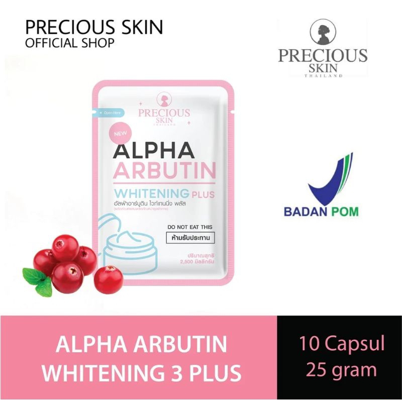 Precious Skin Thailand Alpha arbutin whitening 3 plus (10 kapsul) / Powder pemutih badan