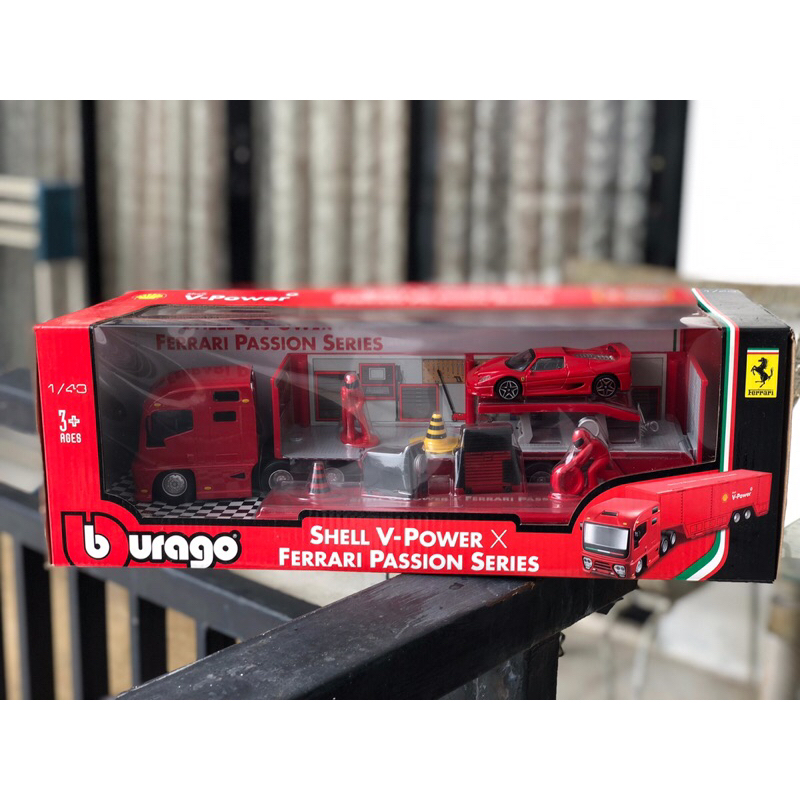 Diecast Burago Shell V-Power x Ferrari Passion Series: Hauler set