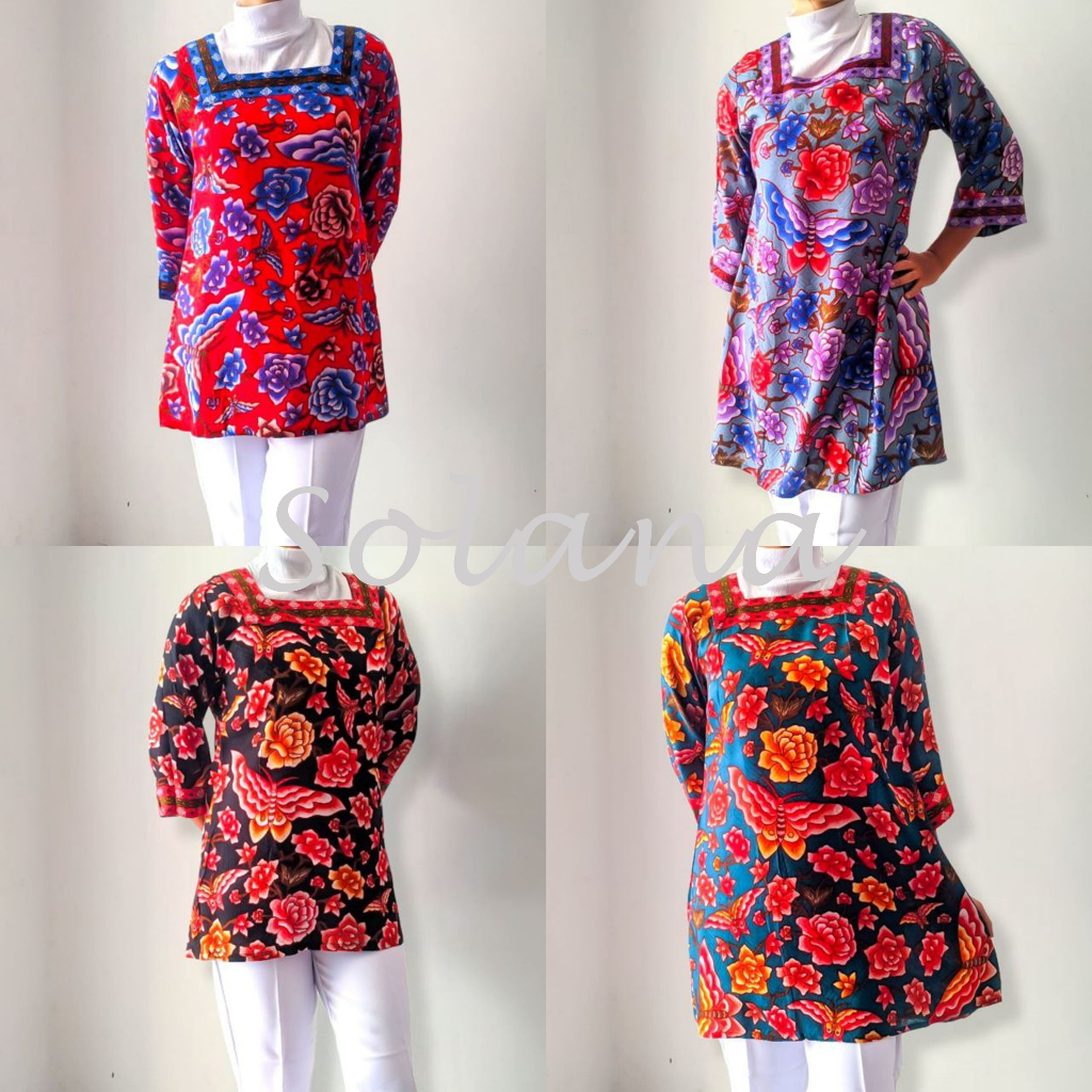 Solana 752902 Atasan Wanita Blus Flayingbaby Kerah Kotak Baju Kantor Batik Unggul Printing - Tersedi