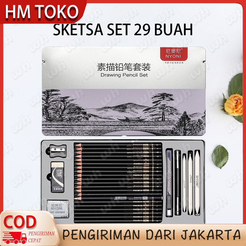 

HM TOKO NYONI Sketch Drawing Pencil Set Charcoal Paper Stump Eraser Sharpener Cutter