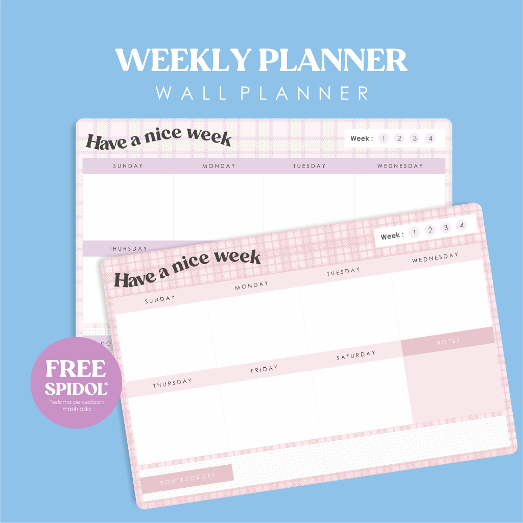 

Wall Planner | Weekly Planner | Free Spidol | A3 A4 Reusable Wipe & clean | By Yuyu