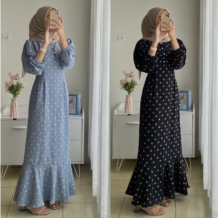 Kekinian Naima Korean Dress Korean Dress Hijab Best seller Kancing aktif & tali belakang