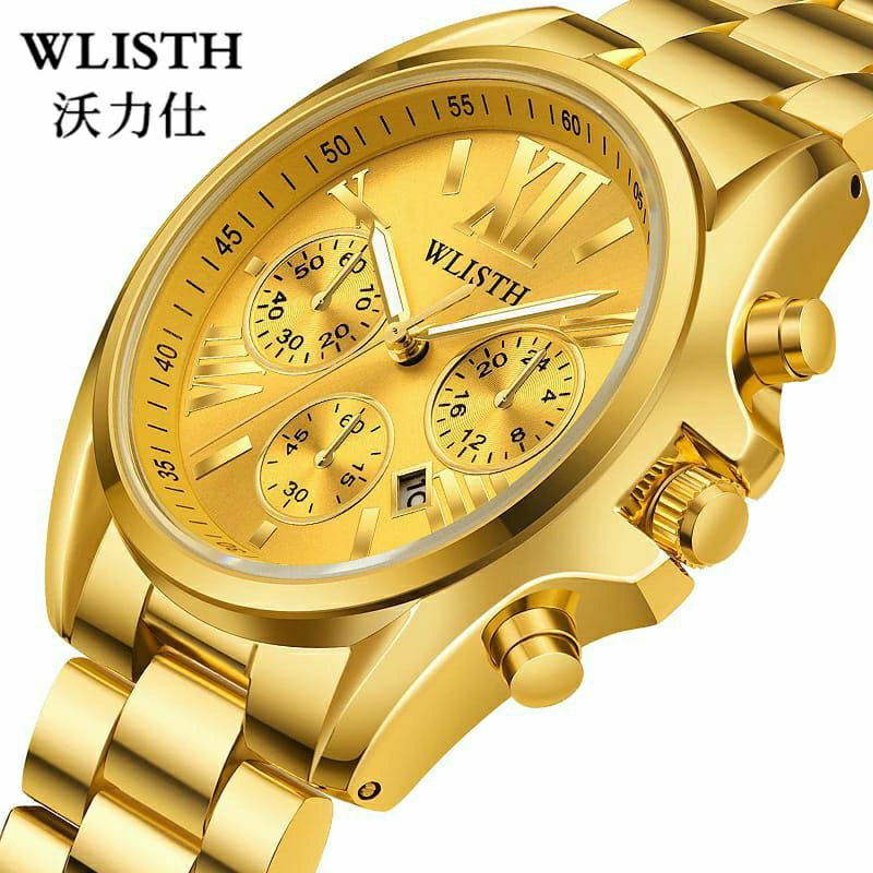 Jam Tangan Wlisth Coupel Pria Wanita Rantai Stainliss Formal Acara Tanggal Aktif