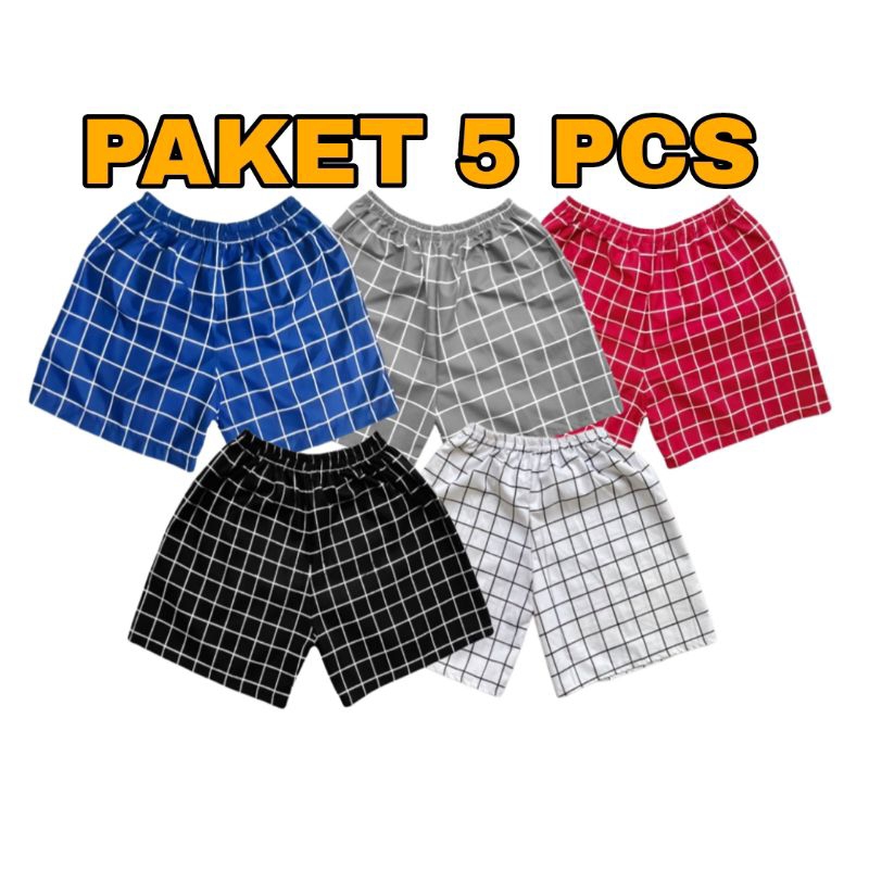 ( Promo 5 Pcs ) CELANA PENDEK KOLOR/BOXER PREMIUM/BOXER PRIA WANITA/MOTIF KOTAK2 TANTAN