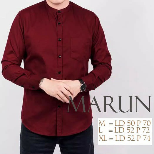 Ready kemeja shanghai pria tanpa kerah / kemeja shanghai lengan panjang / kemeja shanghai polos PMG