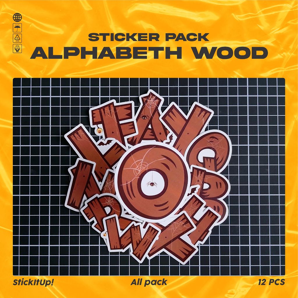 

COD✨ StickItUp Stiker Pack Alphabet Wood Colorfull Keren Untuk Koper Laptop Skateboard