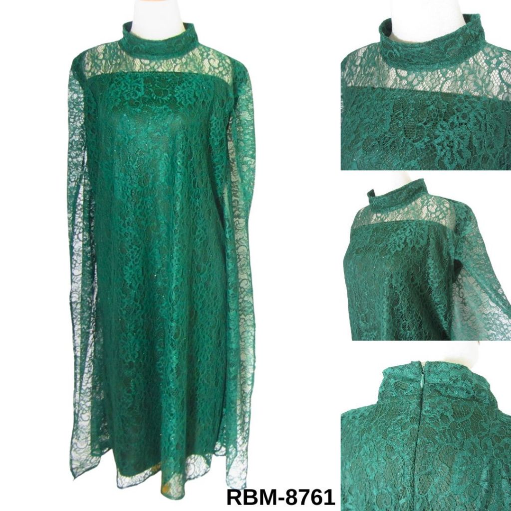 RBM-8761 DRESS PESTA, NATAL HIJAU BROKAT BIGSIZE JUMBO