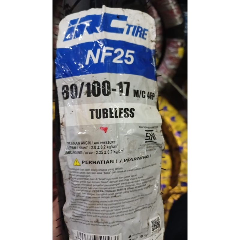 BAN LUAR IRC TUBELESS 80/100-17