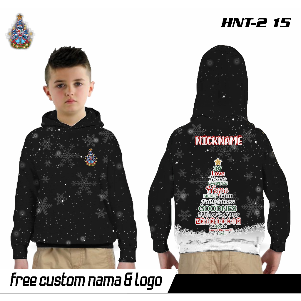 hoodie natal anak kaos jersey merry christmas lengan panjang