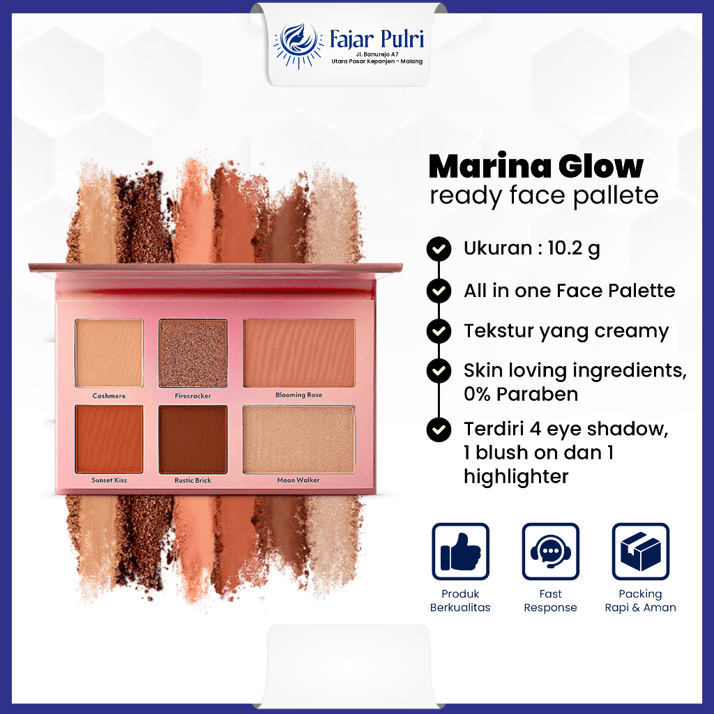 Marina Glow Ready Face Pallete 10.2 Gram Vivid Earth Creamy High Pigmentation And Long Wearing
