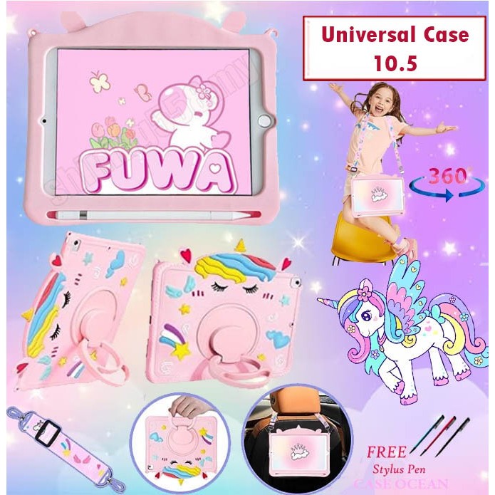 Olike Edu Tab E3 10 Softcase Soft Case Anak Kids Unicorn Slot Pen Holder Rotate 360 Lucu Cover Casin