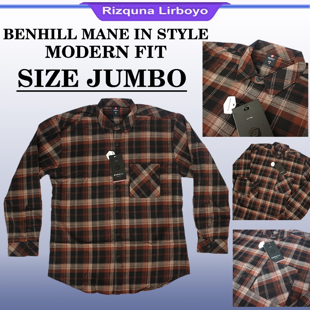 Kemeja pria JUMBO 2XL 3XL flanel BENHILL SLIMFIT terbaru OVER SIZE
