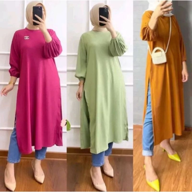 long tunik knit premium baju tunik wanita modern baju long tunik kekinian baju long tunik polos prem