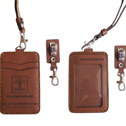 

Name Tag Kulit Asli Custom, Id Card Holder Kulit Custom Nama - Lanyard Kulit