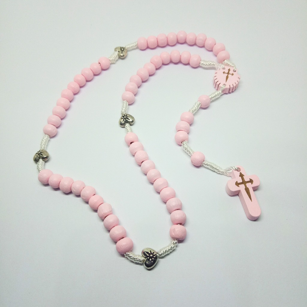 Rosario katolik kayu pink