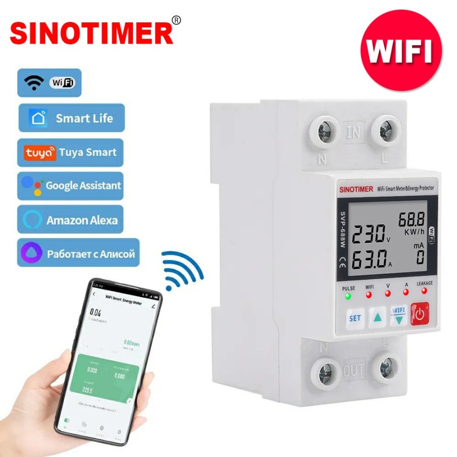 Energy Meter Kwh Meter and Leakage Protection TUYA WIFI 63A 220V