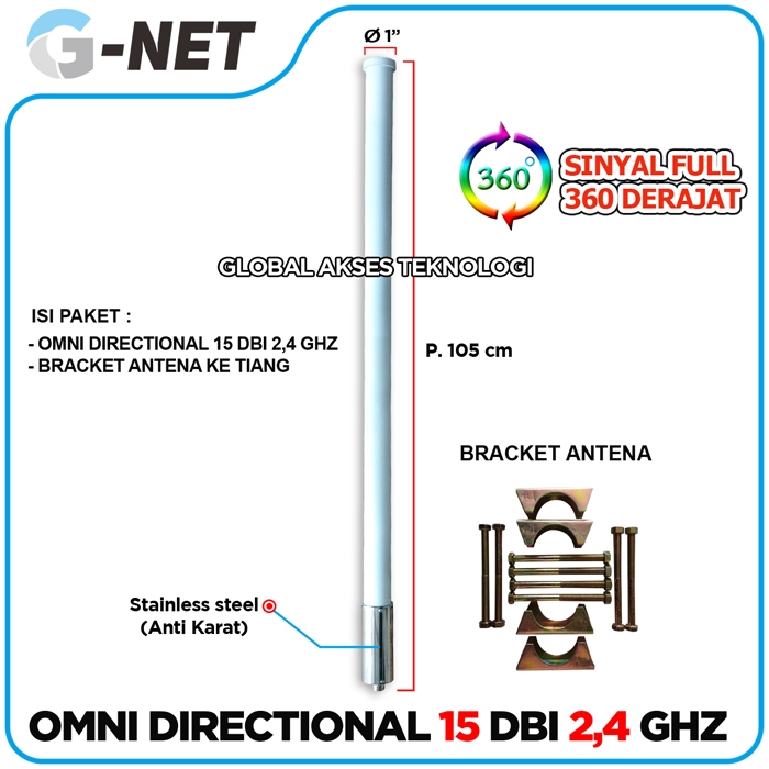 antena wifi GNET Omni directional 15 DBi 2.4 GHz cocok dengan ubiquity bullet m2hp / mikrotik groove