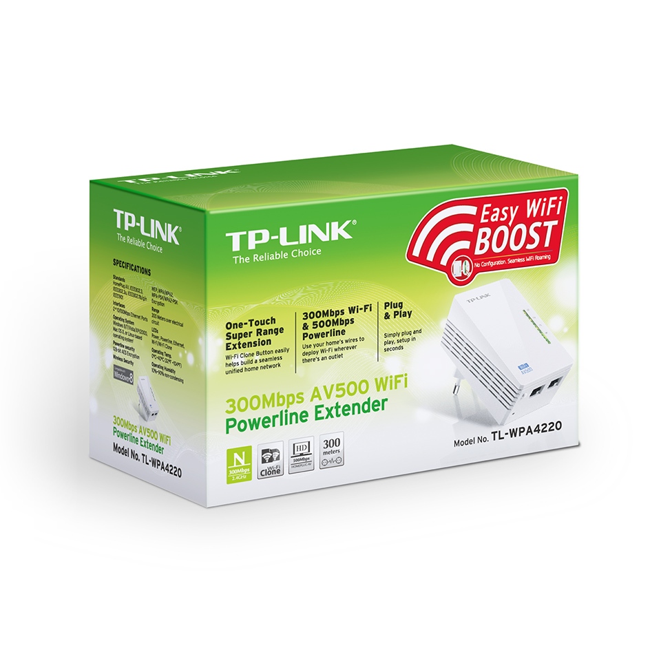 TP LINK TL-WPA4220 300Mbps AV500 Wi-Fi Powerline Extender, WPA4220 MC