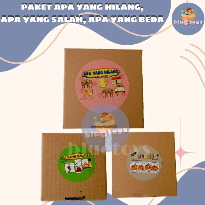 BLUETOYS KARTU APA YANG HILANG, APA YANG SALAH, APA YANG BEDA/KARTU TERAPI WICARA BALITA DAN ANAK/IQ
