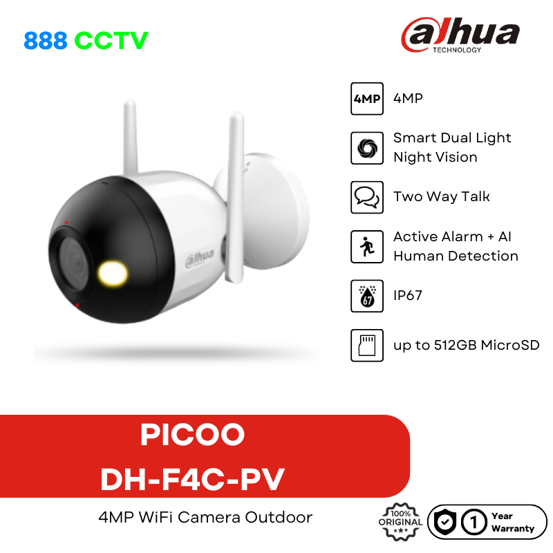 Camera Wifi Dahua Ricoo 4MP Smart CCTV Wireless IP Camera Outdoor