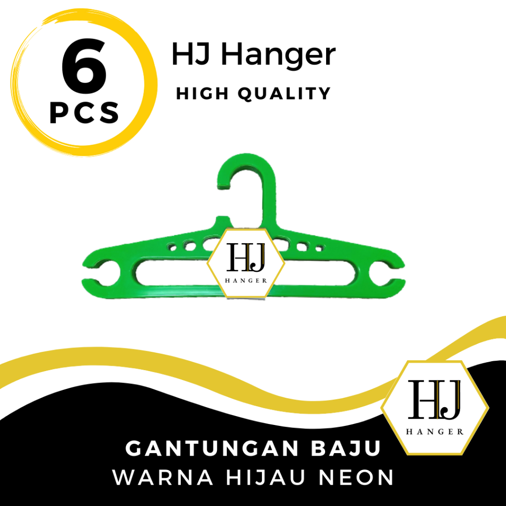 6 PCS - HJ HANGER GANTUNGAN BAJU PLASTIK - HIJAU NEON