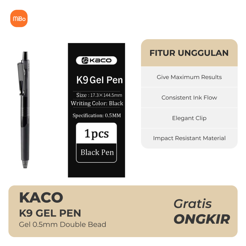 

Kaco Pena Pulpen Gel 0.5mm Double Bead Pen Quick Dry Black Ink 1 PCS