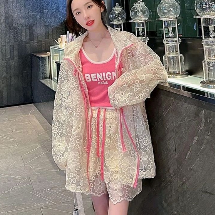 6072 Set2PCS Setelan baju outer luaran JAKET PEGGY DRAWSTRING LACE BROKAT SET CELANA PENDEK SETCEL K