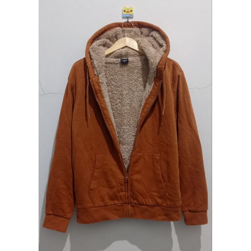 Hoodie Zipper POLHAM Bulu Serpa Coklat 100%ORI bahan kualitas terbaik