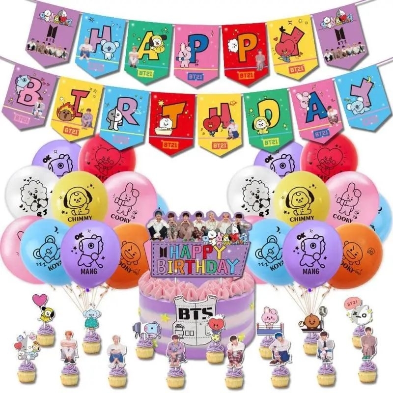 BT 21 Paket perlengkapan dekorasi pesta ulang tahun BT 21 birthday decoration perlengkapan ultah ana
