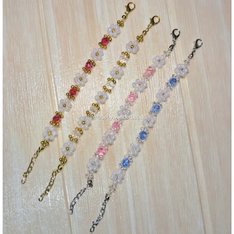 Gelang Manik Elegan Bunga Kristal Ceko Premium | Crystal Daisy Bloom Beaded Bracelet dengan Kait Rantai Stainless Steel