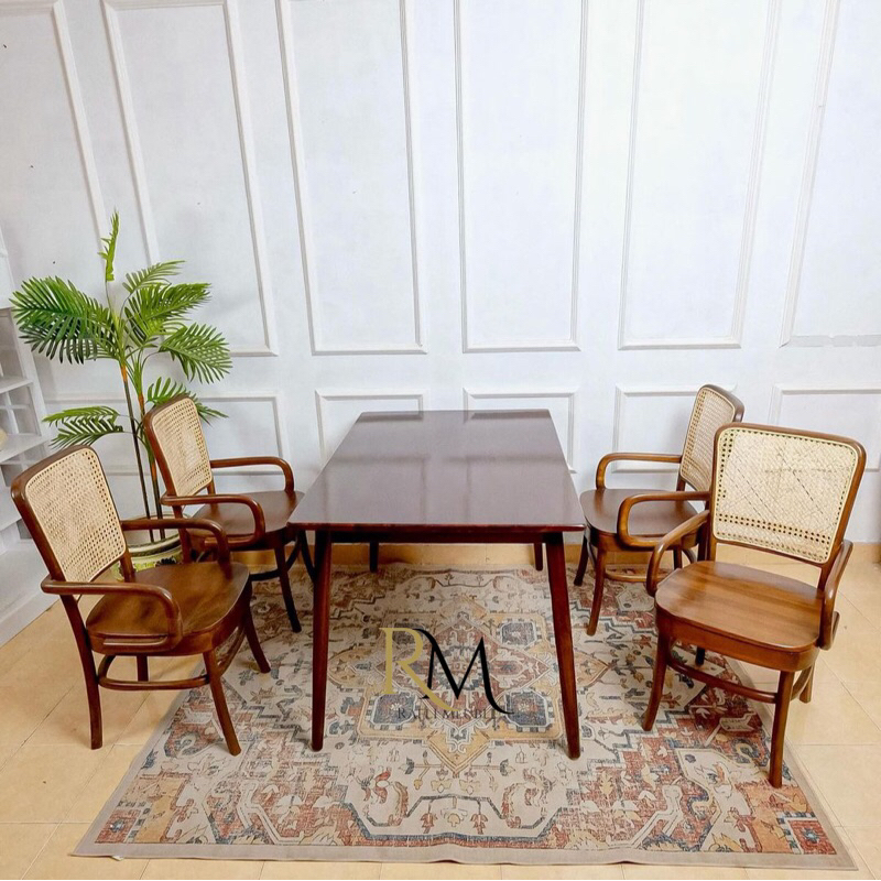 Set Meja Makan Rotan Kursi makan Rotan Meja Makan retro rotan kursi makan rotan jati