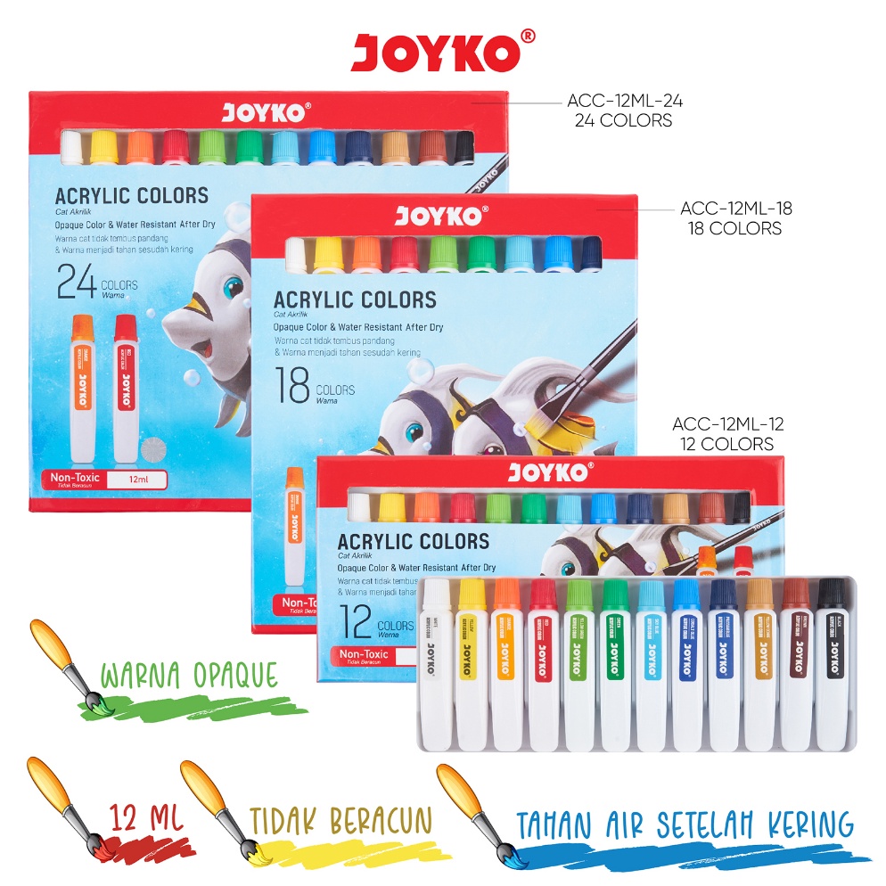 

Ready Stock.. Joyko TITI Acrylic Colour 12 18 24 Warna / Cat Akrilik Joyko SET ACC-12ML EKZ