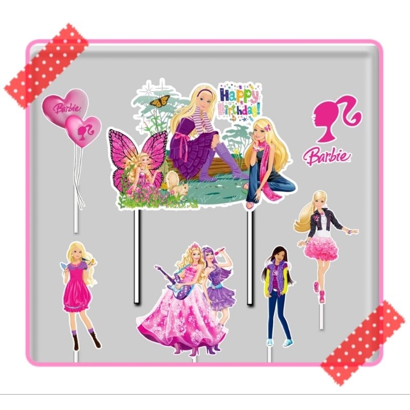 topper toper hiasan tusukan kue cake ulang tahun happy birthday karakter barbie berbi