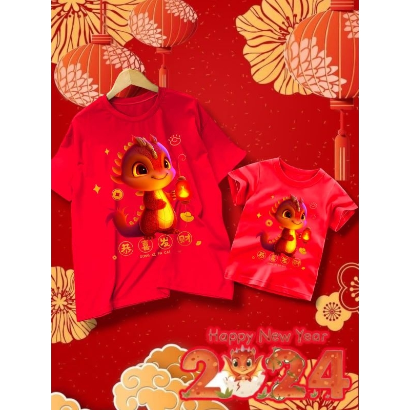 KAOS COUPLE IBU ANAK EDISI IMLEK SHIO NAGA GONG XI FA CAI MOTIF DTF TERBARU