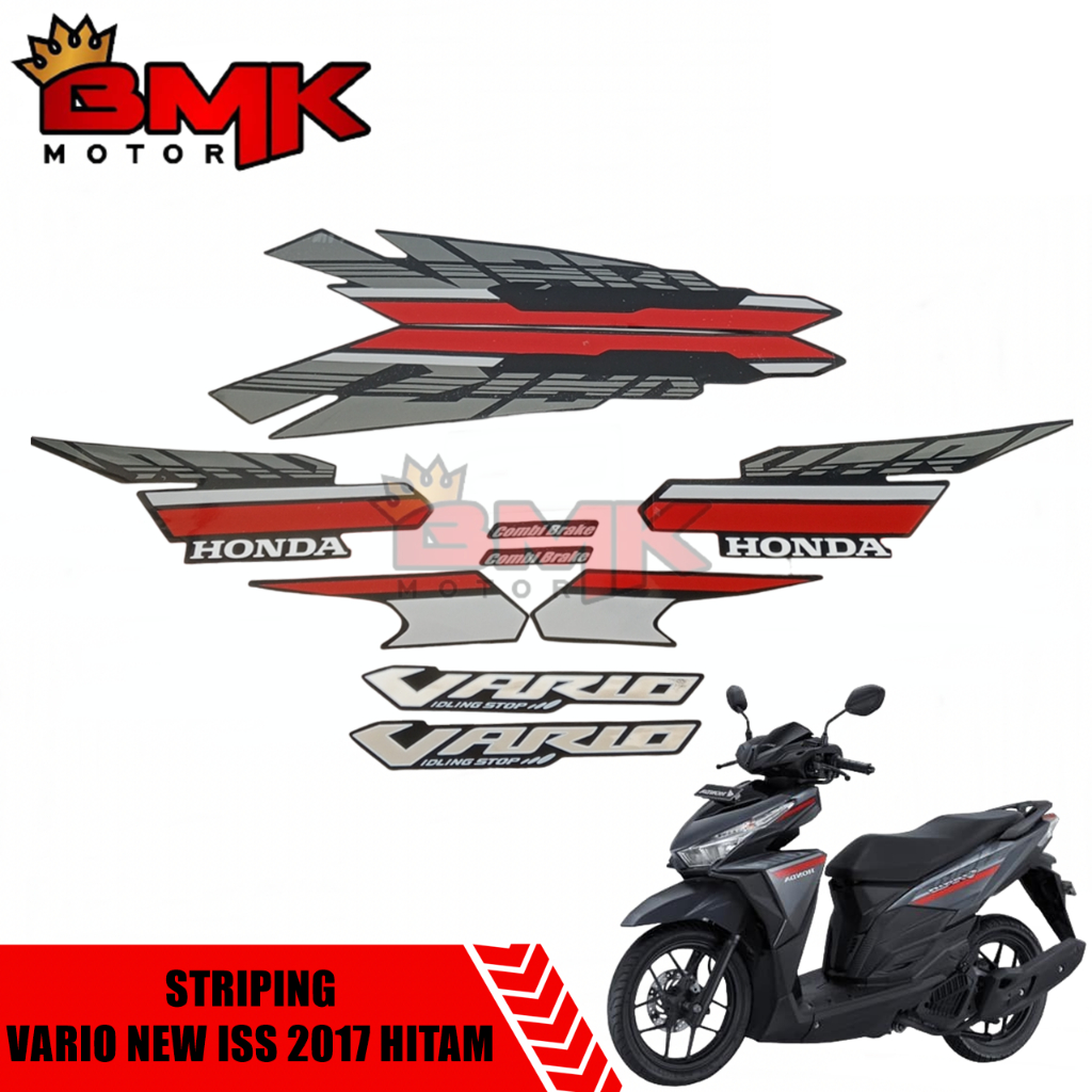 Striping Stiker Polet Honda New Vario 125 ISS 2017 Hitam Corak Merah Putih