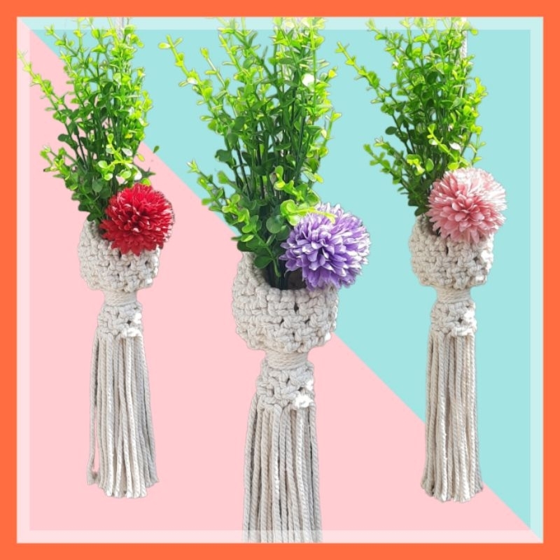 Macrame Wall Hanging Dekorasi Hiasan Pajangan Dinding Bunga Flower Unik Warna Merah Pink Ungu Biru V